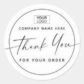 Handwritten script add logo business thank you classic round sticker | Zazzle