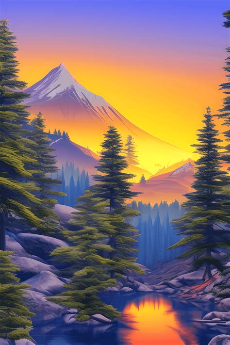 Gray Mountain Sunset Pine Trees · Creative Fabrica