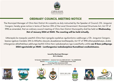 Ordinary Council Meeting 31st January 2024 – Chris Hani District ...