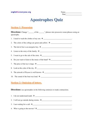 Englishforeveryone Org Apostrophes Answer Key - Fill Online, Printable, Fillable, Blank | pdfFiller