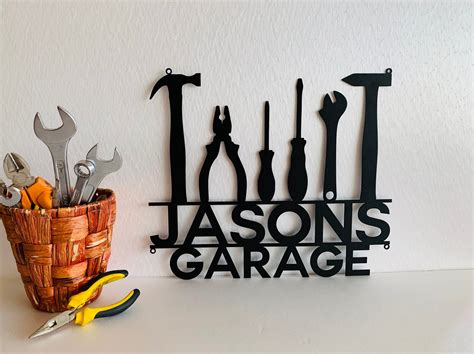 14 Personalized Metal Garage Sign Custom Name Garage Location Metal Wall Art Housewarming Plaque ...