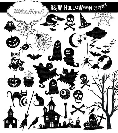 Halloween Silhouettes Clip Art. 34 Black Halloween Clipart. 6 Black White Halloween. Ghosts ...