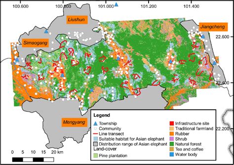 Habitat suitability map for Asian elephants in the study area. The... | Download Scientific Diagram