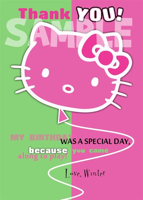 Hello Kitty Thank You Card | Funny birthday party invitation, Birthday ...