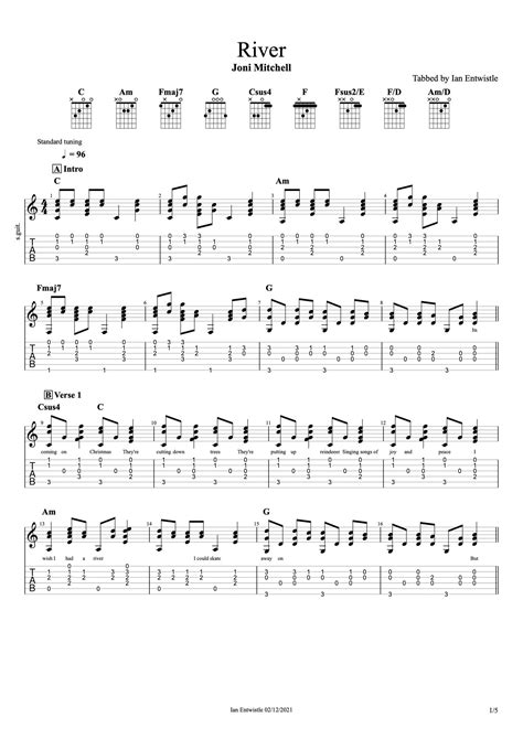 River (Joni Mitchell) guitar tab - Ian Entwistle