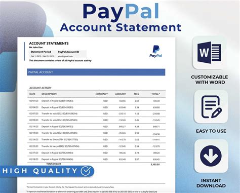 Paypal Bank Statement Template Editable | Inspire Uplift