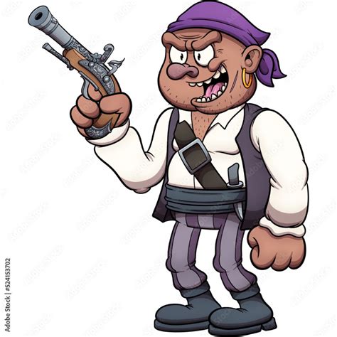 Pirate with pistol. Vector clip art illustration with simple gradients. All in one single layer ...