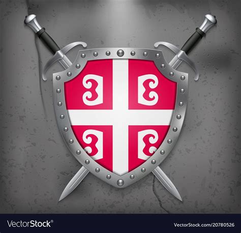 Serbian Cross. National Symbol of Serbia. The Shield with National Flag. Two Crossed Swords ...