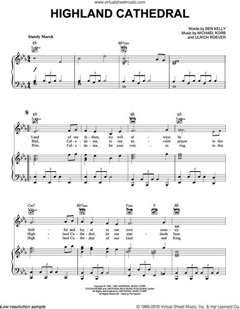 Highland Cathedral sheet music for voice, piano or guitar (PDF)