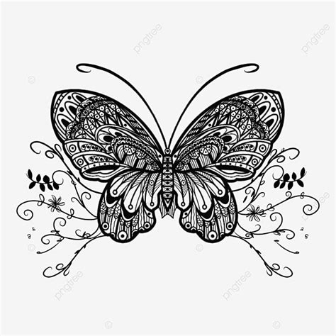 Decorative Butterfly Line Draft Clip Art, Black And White, Decoration ...