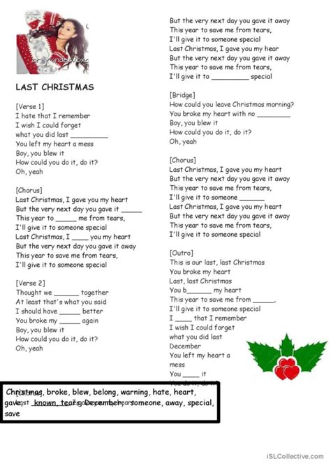 Last Christmas sung by Ariana Grande…: English ESL worksheets pdf & doc