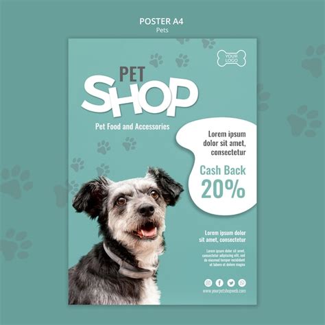 Premium PSD | Pet shop poster template with photo of dog