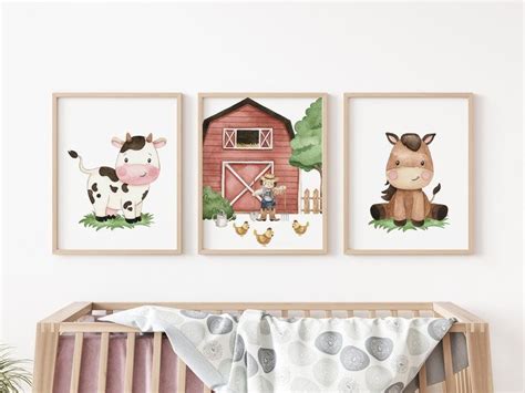 FARM ANIMAL PRINTS, Set of 3 6 Nursery Prints, Farm Animals Nursery Art ...