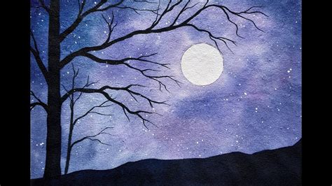 HOW TO PAINT: Night Sky with Tree Watercolor - YouTube