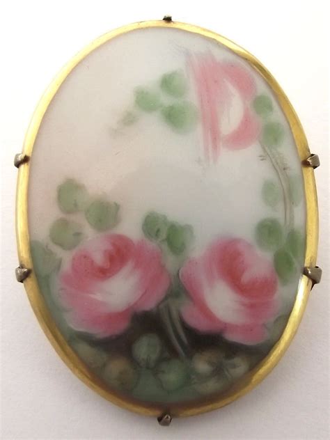 Limoges Porcelain Jewelry | RA981.1L.jpg | Porcelain roses, Hand painted, Brooch