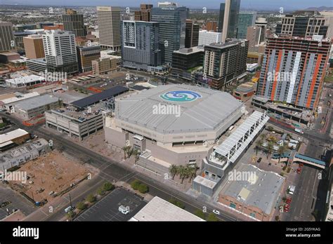 An aerial view of Phoenix Suns Arena, Tuesday, March 2, 2021, in ...