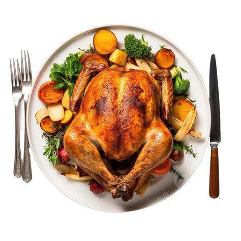 Top View Of Thanksgiving Roasted Chicken Dish With Cutlery, Food ...