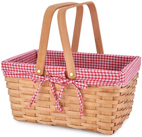 Picnic Basket Natural Woven Woodchip with Double Folding Handles | Easter Basket | Storage of ...