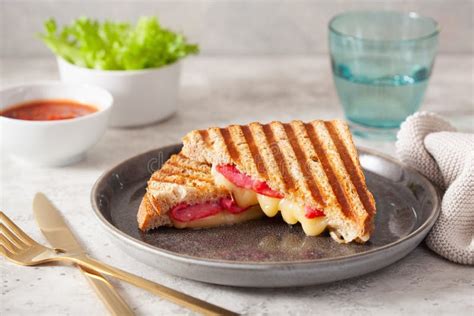 Grilled Salami and Cheese Sandwich Stock Photo - Image of delicious, meat: 166487418