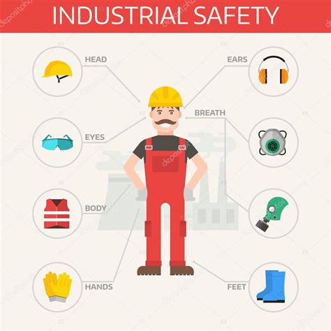 Kit de equipo industrial de seguridad y herramientas conjunto de ilustración vectorial plana ...