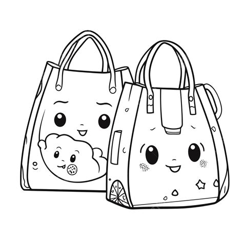 Two Cute Bags Coloring Pages Outline Sketch Drawing Vector Bags – NBKomputer