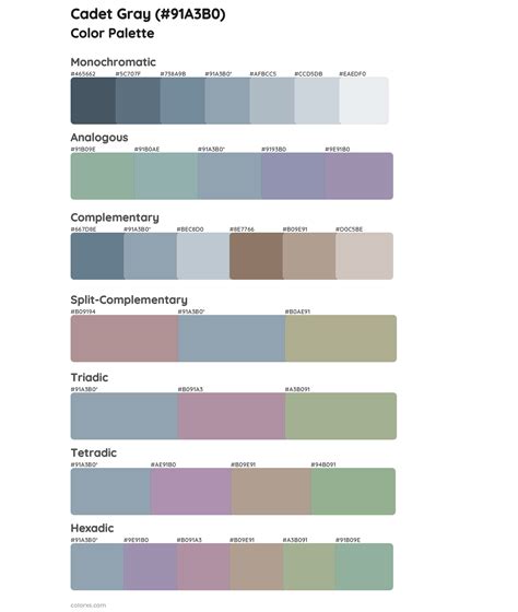 Cadet Gray color palettes - colorxs.com