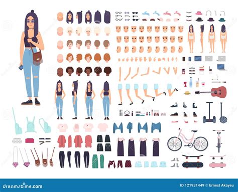 Teenage Girl Constructor Or Animation Kit. Set Of Female Teenager Or ...