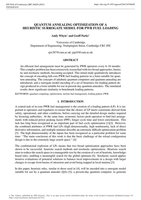 (PDF) QUANTUM ANNEALING OPTIMIZATION OF A HEURISTIC SURROGATE MODEL FOR PWR FUEL LOADING