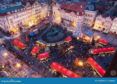 Prague Christmas Market on Old Town Square with Gothic Tyne Cathedral ...