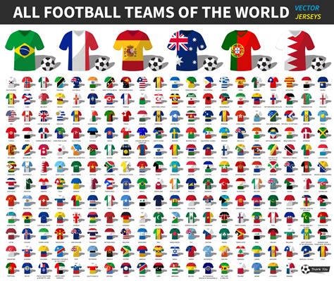 Set of all national football or soccer team jersey of world . Nation ...