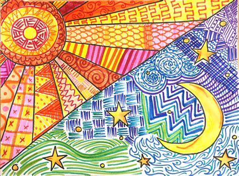 Warm and Cool Skies | Elementary art projects, 4th grade art, Elementary art