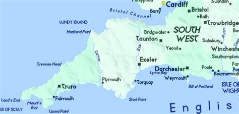 Detailed Map of West Country: Cornwall, Devon, Somerset, Wiltshire