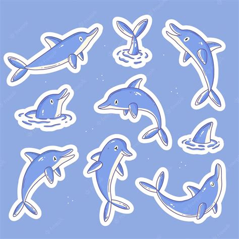 Premium Vector | Stickers with cute dolphin characters a sticker template with cartoon animals ...