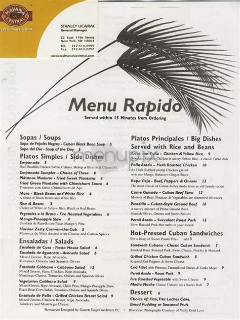 Menu of Havana Central in New York, NY 10036