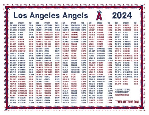 Printable 2024 Los Angeles Angels Schedule