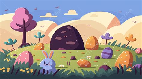 Easter Egg Rabbit Cartoon Background, Easter Bunny, Easter Eggs, Beige ...