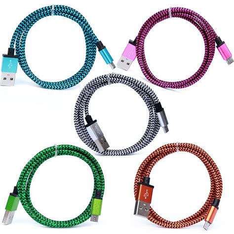 1M2M3M Colorful Nylon Braided USB Cables For Samsung Huawei Micro USB Date Sync Charging Cable ...