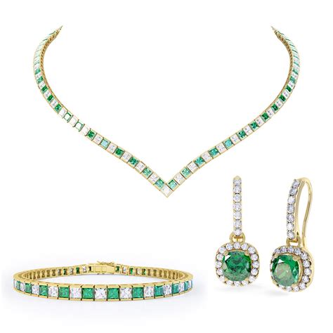 Princess Emerald CZ 18ct Gold plated Silver Jewellery Set | Jian London