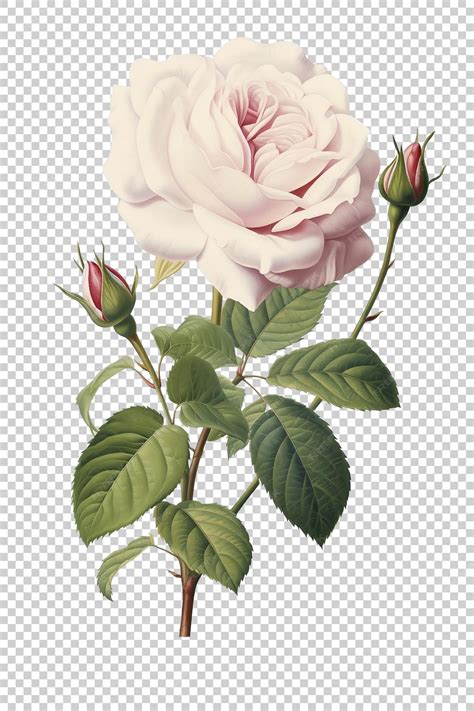 Premium PSD | White rose vintage illustration on a transparent background