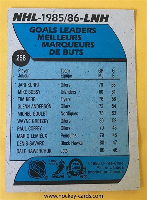 Jari Kurri Goals Leader 1986-87 #258 O-Pee-Chee