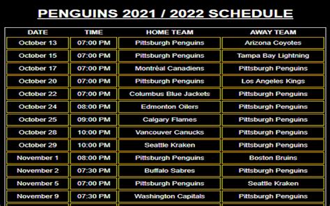 Pittsburgh Penguins Schedule 2024 Printable - Amye Madlen