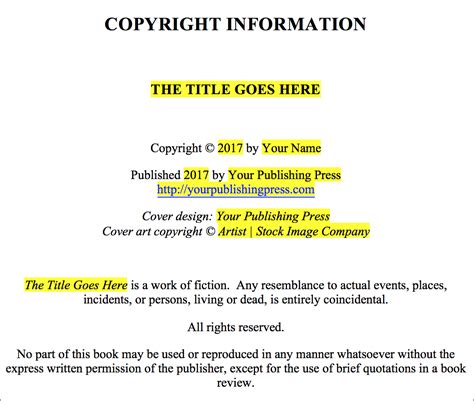 The format and placement of copyright information pages - Blackbird Publishing