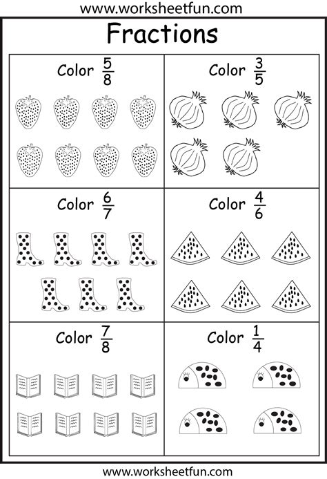 Coloring Fractions – 5 Worksheets | Fractions worksheets, 3rd grade ...