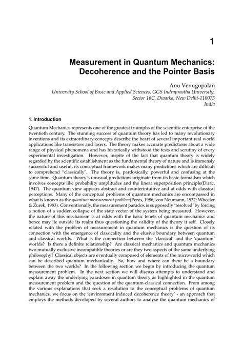 (PDF) Measurement in Quantum Mechanics: Decoherence and the Pointer Basis