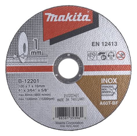 Makita B Aluminium Oxide Cutting Disc, 100mm x 1mm Thick, P120 Grit, 10 in pack - RS Components ...