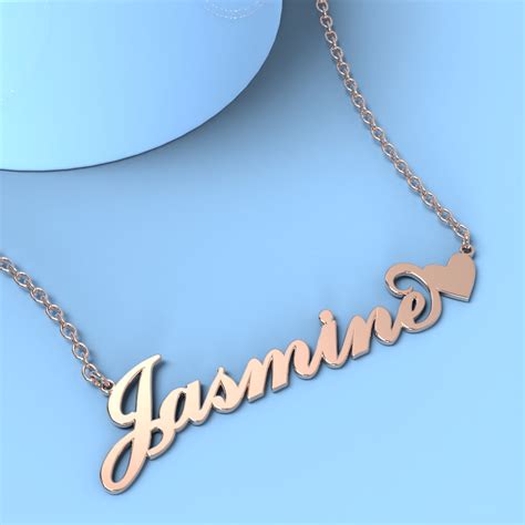 Jasmine name necklace Silver Custom Necklace with little heart unique – Name Necklace