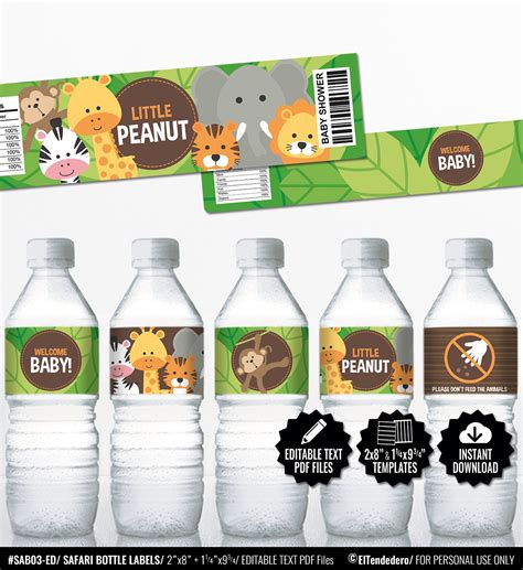 Baby Shower Water Bottle Labels. Neutral Safari Editable | Etsy