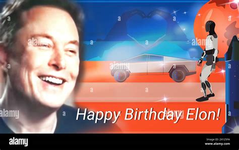 Portrait Elon Musk, Tesla Optimus robot , Tesla Cybertruck. Happy birthday Elon Stock Photo - Alamy