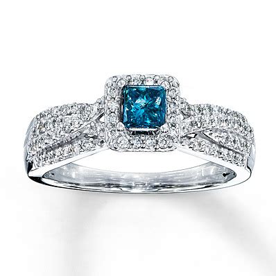 Kay Jewelers Blue Diamond Ring 1/2 carat tw Princess-cut 10K White Gold- Engagement Rings