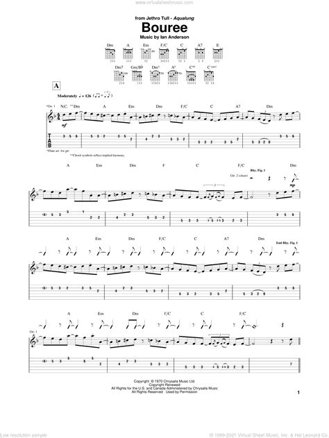 Tull - Bouree sheet music for guitar (tablature) [PDF]